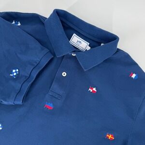 Southern‎ Tide Men's Large Polo Shirt Blue Embroidered Fish Print Short Sleeve